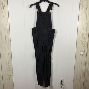 Dollhouse Juniors Women Denim Bib Overalls 7 30x28 Black Distressed Jean Skinny